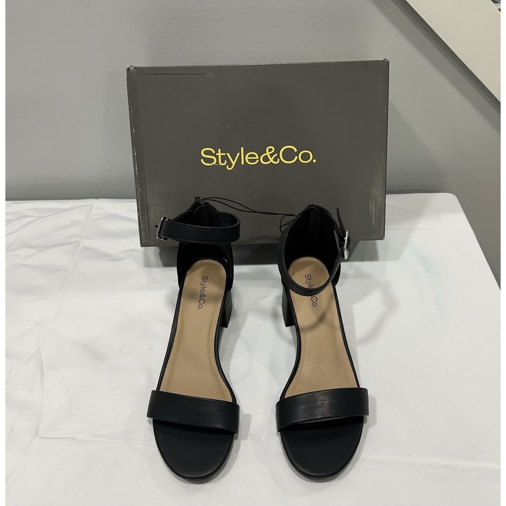 Style & Co. Janiee Woman's Ankle-Strap Block-Heel Black Sandals Size‎ 7 NEW
